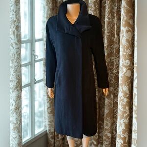 Calvin Kline Elegant Black Angora 80% Wool 20% Long Coat Excellent Condition
